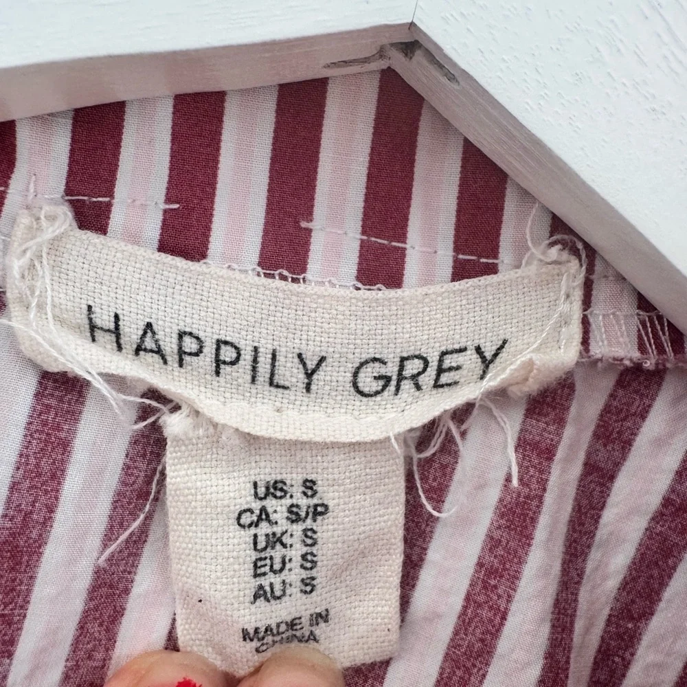 Happily Grey Striped Long Sleeve Button Up Cotton Pajama Set Sz Small